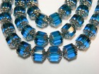 25 Capri Blue   Silver Cathedral Czech Glass 8mm Beads