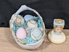 Vintage Victorian Easter Basket Ceramic 5 Decorated Eggs Candle Holder Ornate