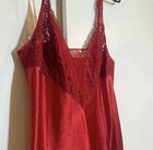 Vtg Victoria   s Secret Gold Label-red Satin Maxi Slip        Lace Slit 90s Lingerie 