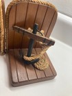 Vintage Nautical Themed Bookend Set Pair Wood Rope Boat Anchor