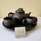 Vintage Hand Made Yixing Tea Set Clay Pottery Teapot With Lid 4 Cups   Platter