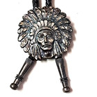 Native American Chief Bolo Tie Vintage Silver Tone Feather Headdress Western B70