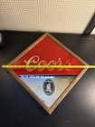 Vintage Coors Framed Bar Mirror Sign Wood Frame Red Background Silver Logo 1990