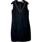 Bb Dakota Brayton Black Faux Suede Beaded Neckline Mini Shift Dress Size Xs