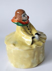 Vintage Porcelain Clown Powder Box dresser Jar -gold Castle - Hand-painted Japan