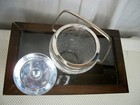 Vintage Ice Bucket  Mid Century  Lidded  Handled  Crackled Glass  5 1 2 Height