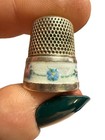 Antique Sterling Silver Enamel Thimble American Early 20th Century Size 11