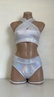 Schminke      Ethereal Keyhole Crop Top Wet-look Hologram Thong Bottoms Dance Set
