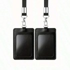 1pc Pu Leather Vertical Badge Holder With Lanyard Id Card Holder For Men Women