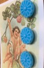 Set Of 4 Vintage 1 2    Blue Flower Glass Buttons pre Wwii new old Stock