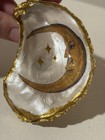 Celestial Decoupage Oyster Shell Trinket Dish Vintage Man In The Moon Gold Trim