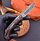 Custom Hand Made Forged Damascus Steel Blade Folding Pocket Knife 1106