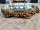 Antique Victorian Plateau Vanity Mirror 10in Cast Iron Flower Embellishment
