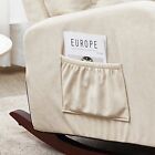 Baby Nursery Glider Rocking Chair Upholstered Arm Chair W side Pockets Wood Base