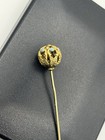 Hair Hat Stick Pin Antique Gold Tone Ball Sphere W Blue Painted Enamel Victorian