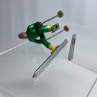 Vtg Winter Christmas Barclay Male Lead Skier Skiing Green Yellow Metallic W skis