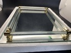 Vtg Mirror Glass Vanity Tray Rail Perfume Brass Caps Footed Dresser New In Box
