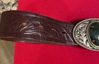 Vtg Women   s Western Leather Belt With Silver Tone Buckle    Stone Center Size S 