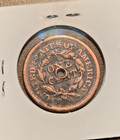 1851 Braided Hair Large Cent  Fine With Hole   l130