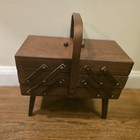 Vtg Wood Sewing Box Accordion 3 Tier Fold Out Chest Mid Century Modern