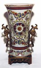 United Wilson Juwc Crackle Porcelain Vase Ormolu Accents  14 In