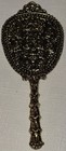 Vintage Very Ornate Flower Detailed  Hand Held Vanity Purse Mirror 