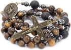 St  Michael Brown Tiger Eye Rosary For Men With Lava Beads   Cross Necklace