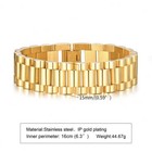 18 K Gold Tone Stainless Steel Curb Link Chain Bracelet 18cm 18mm Fold Over