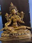20  Old Tibetan Bronze 24k Gold Green Tara Guanyin Kwan-yin Bodhisattva Statue