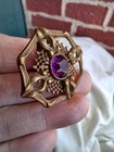 Antique Art Nouveau Open Back Bezel Set Amethyst Crystal Glass Filigree Hatpin