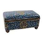 Vtg Cloisonne Enamel Copper  Trinket Box Chinese Hinged Shou Longevity Symbol