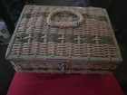 Wicker Sewing Basket Box Tufted Satin Lining Inner Lid Cushion