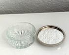 Vintage Glass Powder Jar   Vanity Dresser Silver Plate Lid Mirrored Inside