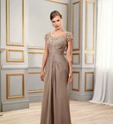 Elegant Mother Of The Bride Gown Light Brown Lace Appliqu   Pleated Floor Length