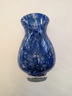 Cobalt Blue   White Swirl Hand Blown Footed Bud Vase Art Glass 5 5 In
