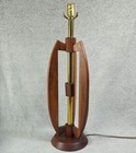 Vintage Wood Brass Table Lamp Mid Century Modern Sculptural Mcm Lighting