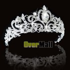 Bridal Princess Austrian Crystal Tiara Wedding Crown Veil Hair Accessory Silver