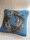 Xl Antique Victorian 19th C Glass Beaded W Fringe Pin Cushion Floral Lilies 8   