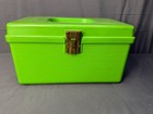 Vintage Green 9 X 5  Sewing Box Filled W items Thread Gadgets Tools