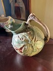 Green   Brown Glossy Ceramic Leaf Pattern  Roseville  Pitcher Jug With Handle