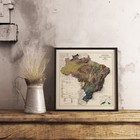 Brazil Map  Brazil 2d Relief Map  Brazil Vintage Map - 2d Flat Print