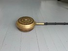 Antique Brass Bed Warmer Madrid Import Pierced Lid Wood Handle 36    Hearth