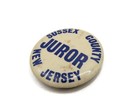 Sussex County New Jersey Juror Pin Button Vintage