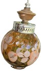 Vintage Retro Amber Glass Swag Lamp Globe Fixture 7x12 Hand Painted Flowers 