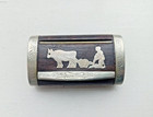 Antique La Jurassienne Polished Wooden Snuff Box With Ploughman And Ox Inlay