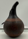Hand-painted African Gourd  Shaker Rattle  Burnished Black Etched Geometric