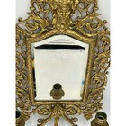 Vintage Ornate Brass Mirror Wall Sconce 3 Candle Holders Beveled Glass