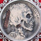 Us 1937 Indian Head Carved Hobo Nickel Skull Zombie 925 Sterling Silver Necklace