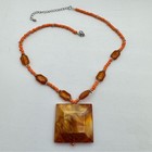 Vintage Lucite Statement Necklace Earrings Set Orange Acrylic Retro Jewelry