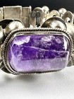 Vintage Taxco Pre Eagle Heavy Amethyst   Sterling Silver Leaf Link Bracelet